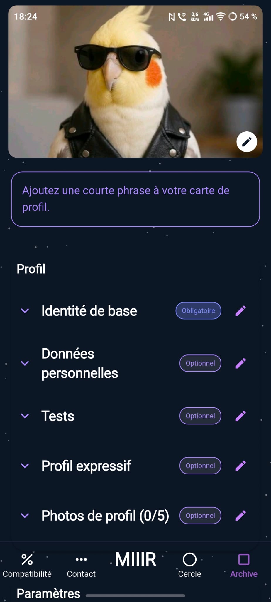 User Profile and Tests